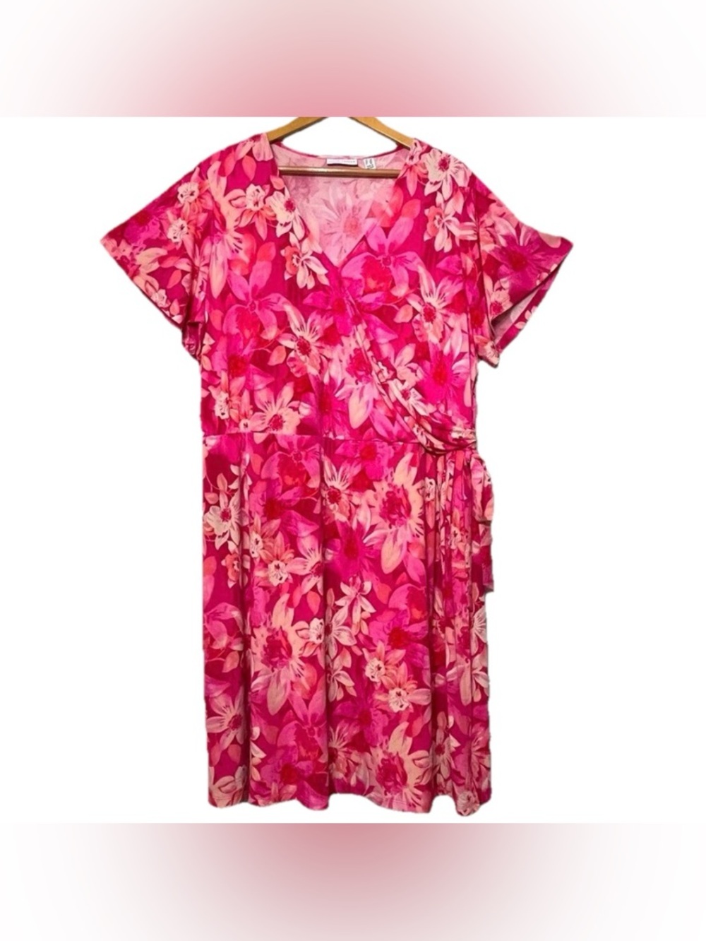 Susan Graver Dress Liquid Knit Tropical Floral Hawaiian Bright Summer Flowy 2X